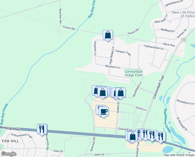 map of restaurants, bars, coffee shops, grocery stores, and more near Edward Lane in Yorkville