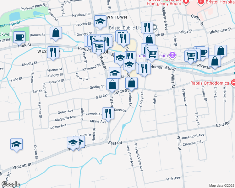 map of restaurants, bars, coffee shops, grocery stores, and more near 22 South Street in Bristol