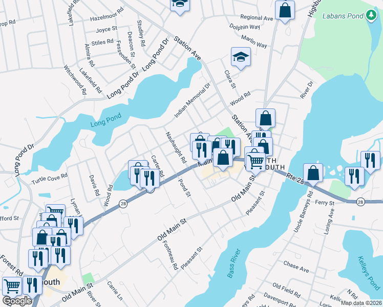 map of restaurants, bars, coffee shops, grocery stores, and more near 1268 28 in Yarmouth