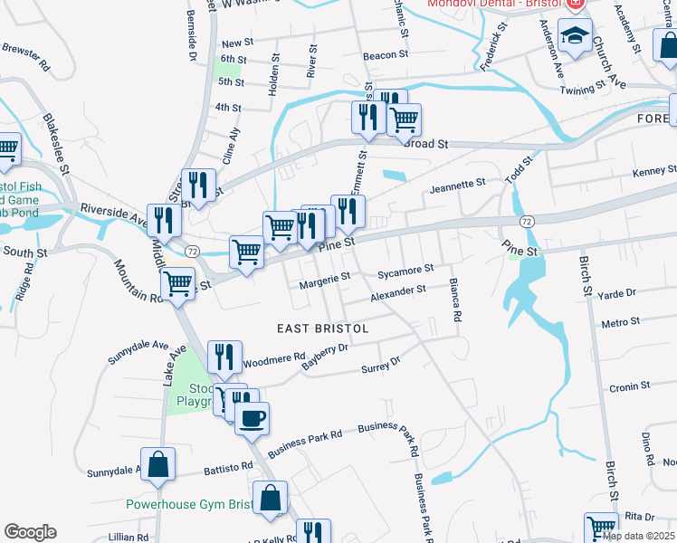 map of restaurants, bars, coffee shops, grocery stores, and more near 61 Lois Street in Bristol