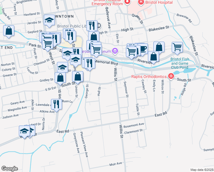 map of restaurants, bars, coffee shops, grocery stores, and more near 7 Hull Street in Bristol