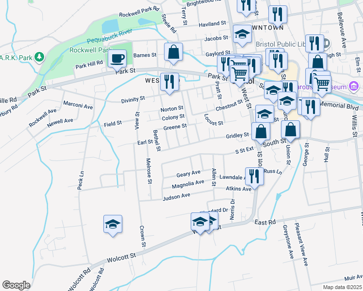 map of restaurants, bars, coffee shops, grocery stores, and more near 161 Gridley Street in Bristol