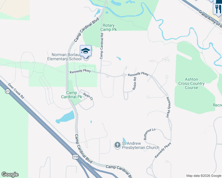 map of restaurants, bars, coffee shops, grocery stores, and more near 857 Camp Cardinal Road in Iowa City