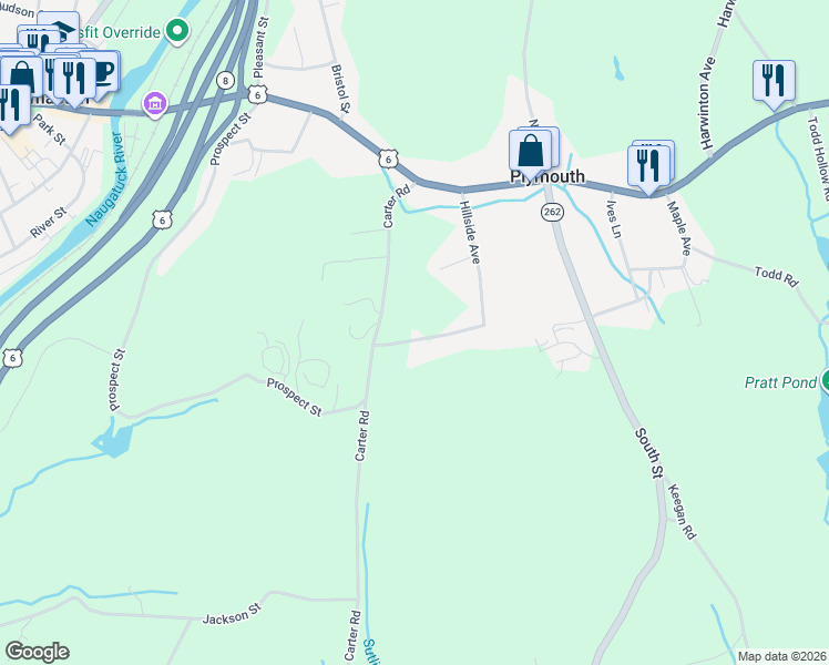 map of restaurants, bars, coffee shops, grocery stores, and more near 77 Hillside Avenue in Plymouth