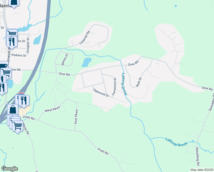 map of restaurants, bars, coffee shops, grocery stores, and more near 39 Fernwood Street in Plainfield