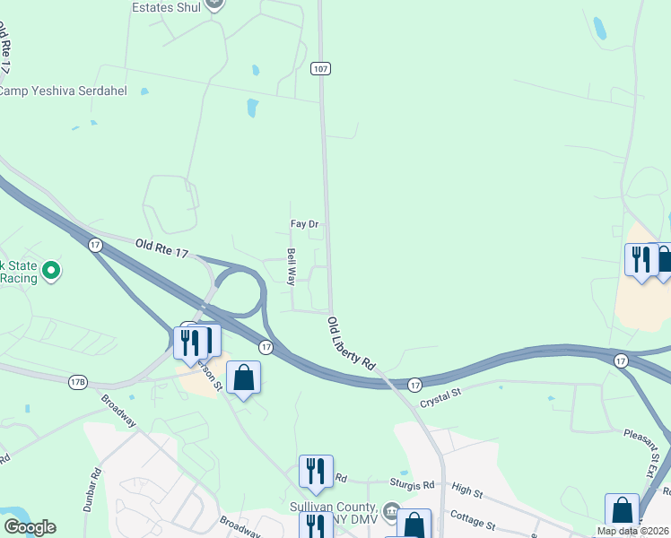 map of restaurants, bars, coffee shops, grocery stores, and more near 185 Old Liberty Road in Monticello