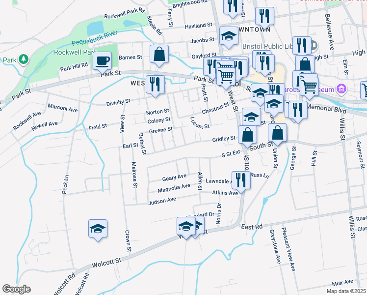 map of restaurants, bars, coffee shops, grocery stores, and more near 161 Gridley Street in Bristol