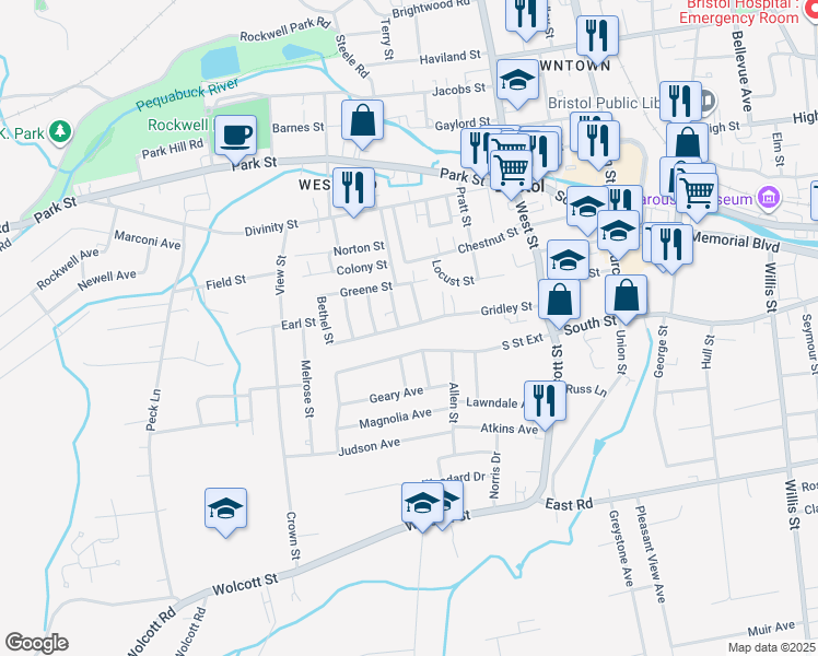 map of restaurants, bars, coffee shops, grocery stores, and more near 161 Gridley Street in Bristol