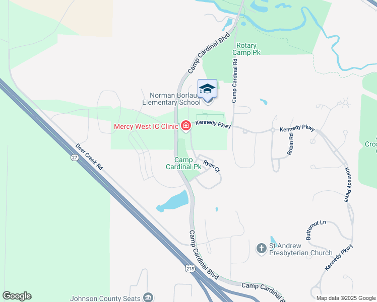 map of restaurants, bars, coffee shops, grocery stores, and more near 875 Ryan Court in Iowa City
