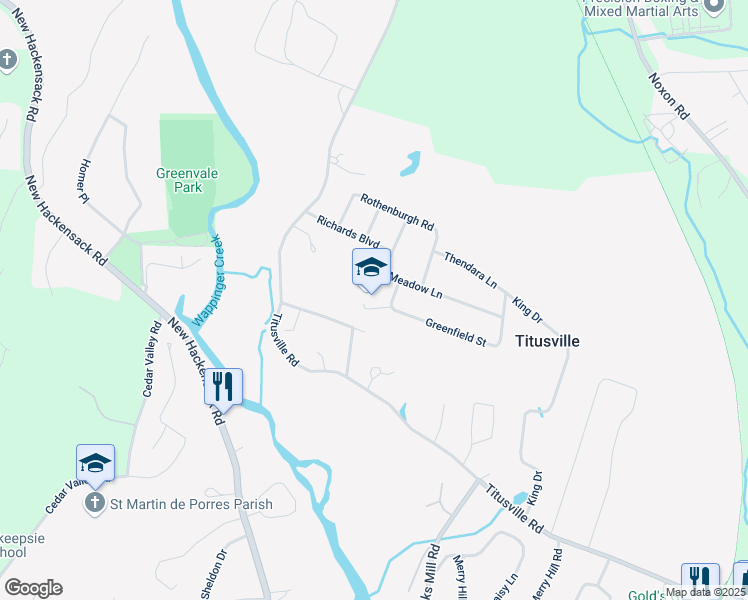 map of restaurants, bars, coffee shops, grocery stores, and more near 128 Meadow Lane in Poughkeepsie