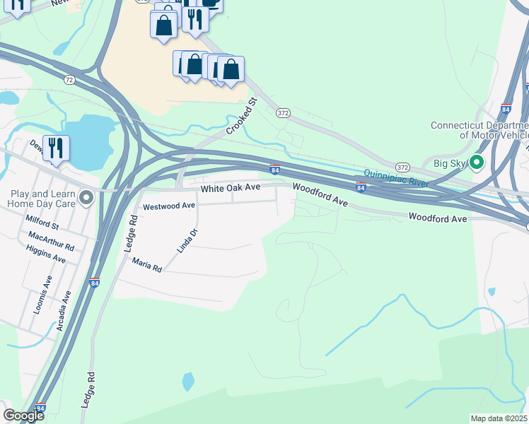 map of restaurants, bars, coffee shops, grocery stores, and more near 41 Kristin Lane in Plainville