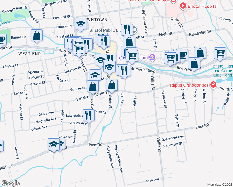 map of restaurants, bars, coffee shops, grocery stores, and more near 37 Union Street in Bristol