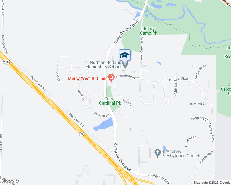 map of restaurants, bars, coffee shops, grocery stores, and more near 935 Ryan Court in Iowa City