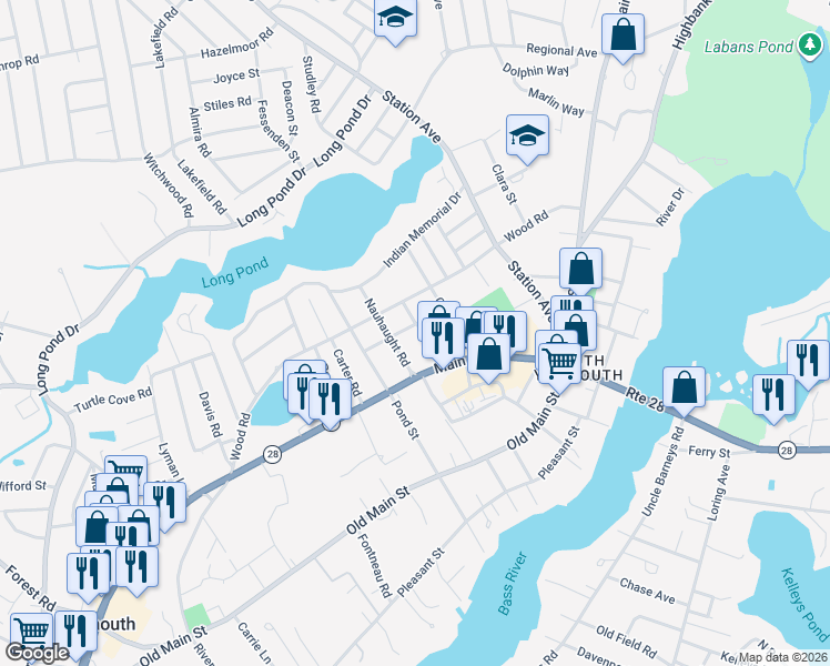 map of restaurants, bars, coffee shops, grocery stores, and more near 15 Bryar Lane in Yarmouth