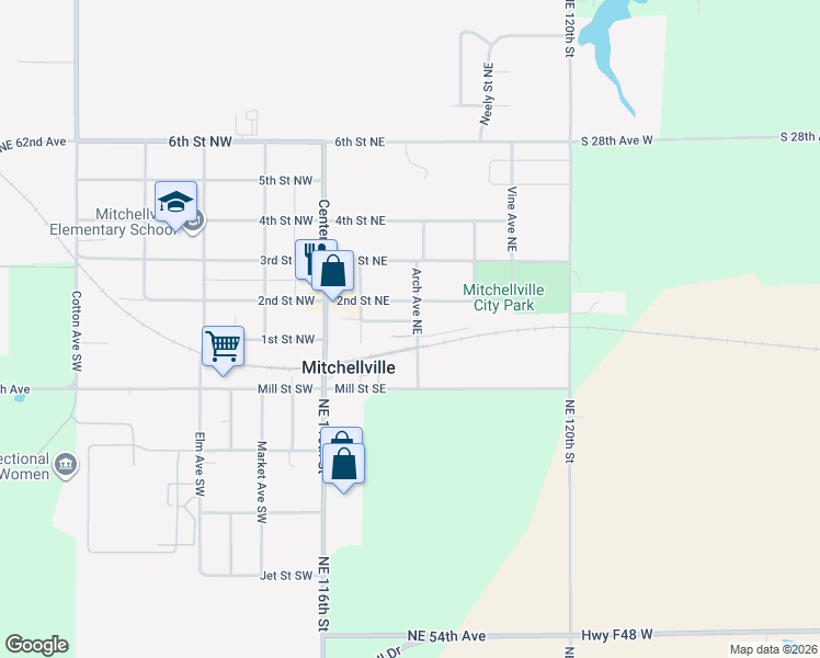 map of restaurants, bars, coffee shops, grocery stores, and more near 302 2nd Street Northeast in Mitchellville