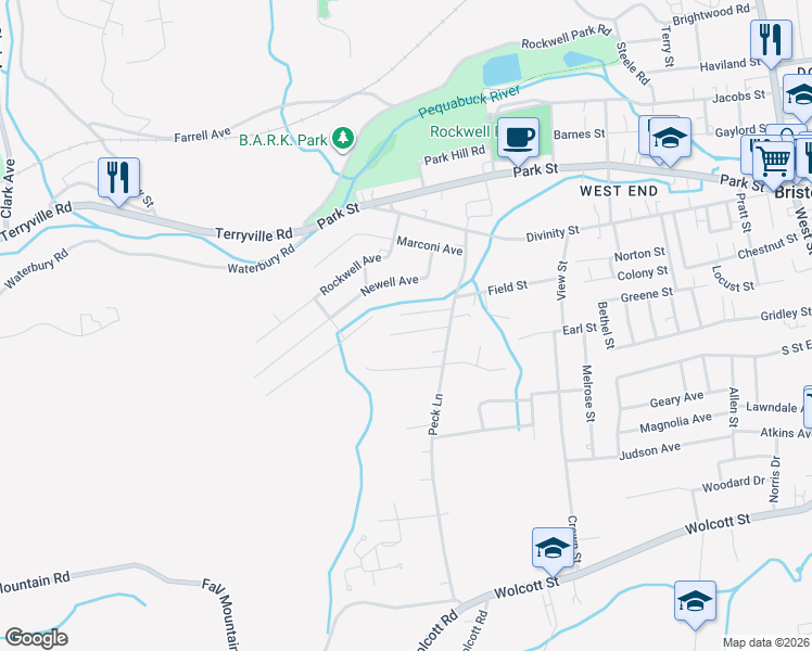 map of restaurants, bars, coffee shops, grocery stores, and more near 80 Peck Lane in Bristol