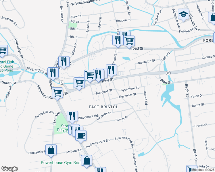 map of restaurants, bars, coffee shops, grocery stores, and more near 201 Pine Street in Bristol