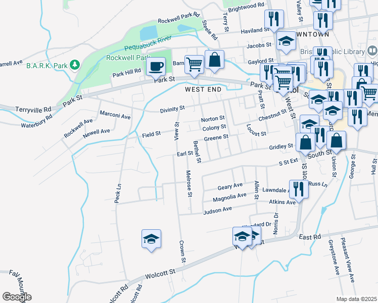 map of restaurants, bars, coffee shops, grocery stores, and more near 16 Earl Street in Bristol
