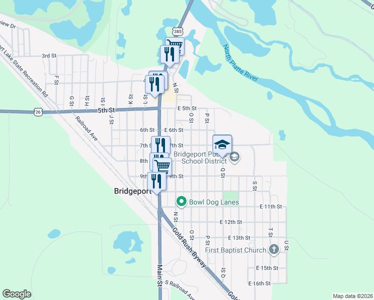 map of restaurants, bars, coffee shops, grocery stores, and more near 600-698 O Street in Bridgeport