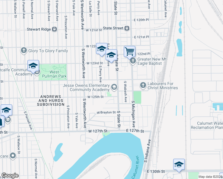 map of restaurants, bars, coffee shops, grocery stores, and more near 12410 South State Street in Chicago
