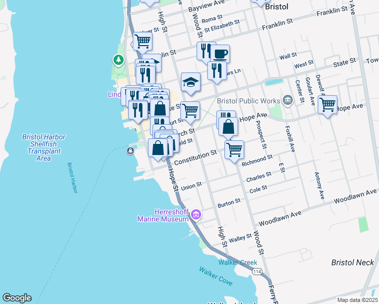 map of restaurants, bars, coffee shops, grocery stores, and more near 34 Byfield Street in Bristol