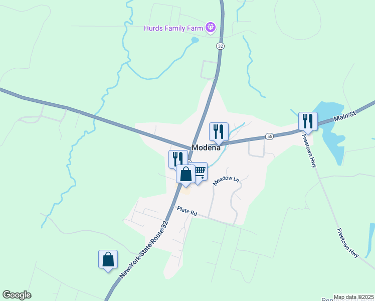 map of restaurants, bars, coffee shops, grocery stores, and more near 2105 New York 32 in Modena