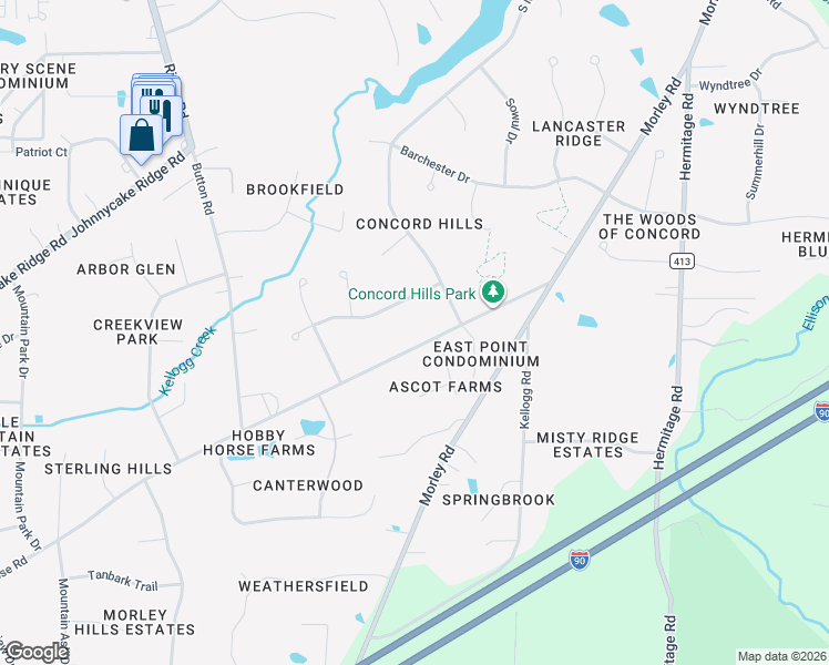 map of restaurants, bars, coffee shops, grocery stores, and more near 10238 Chipmunk Ridge Drive in Painesville