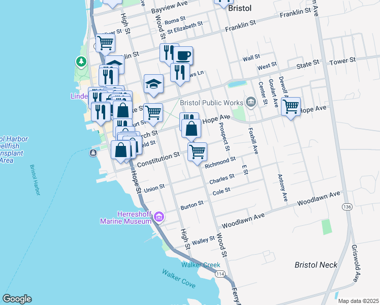 map of restaurants, bars, coffee shops, grocery stores, and more near 12 Pearse Avenue in Bristol
