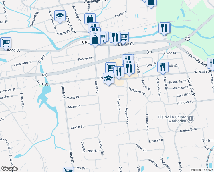 map of restaurants, bars, coffee shops, grocery stores, and more near 81-131 Lincoln Avenue in Bristol