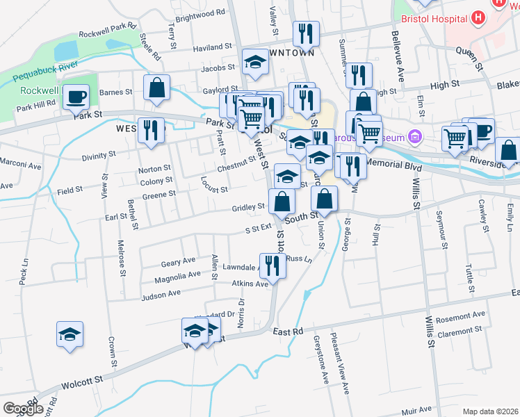 map of restaurants, bars, coffee shops, grocery stores, and more near 21 Gridley Street in Bristol