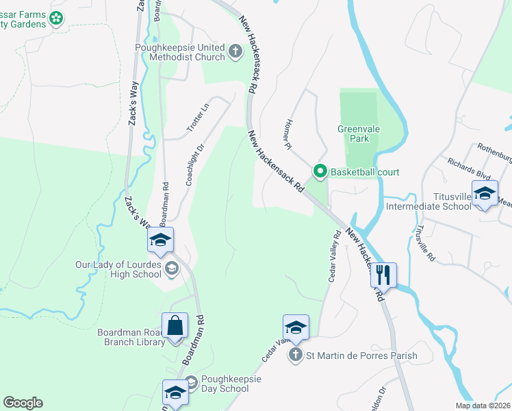 map of restaurants, bars, coffee shops, grocery stores, and more near 20 Gentry Bend in Poughkeepsie