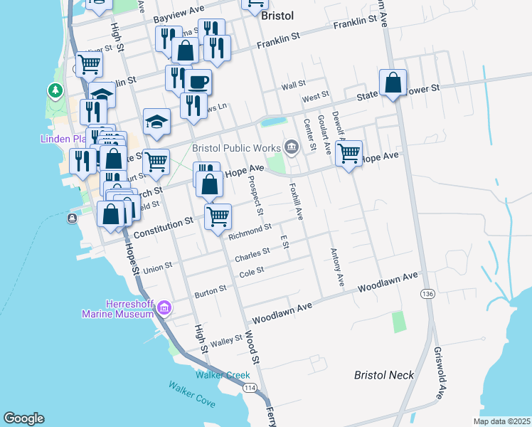 map of restaurants, bars, coffee shops, grocery stores, and more near 62 Catherine Street in Bristol