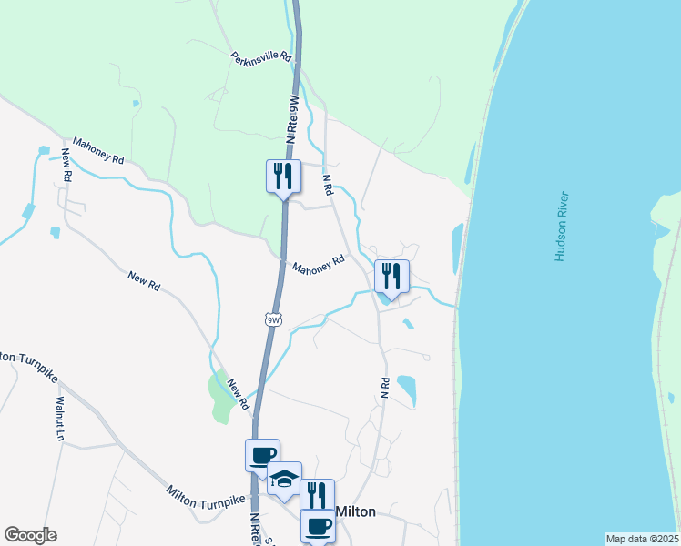 map of restaurants, bars, coffee shops, grocery stores, and more near 241 North Road in Milton