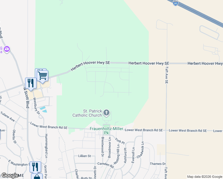 map of restaurants, bars, coffee shops, grocery stores, and more near 4701 Herbert Hoover Highway Southeast in Iowa City