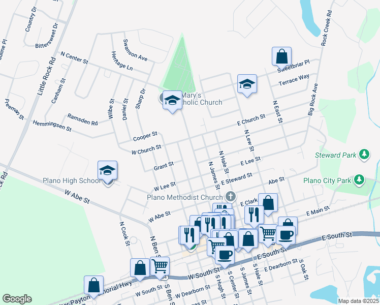 map of restaurants, bars, coffee shops, grocery stores, and more near 706 North Hugh Street in Plano
