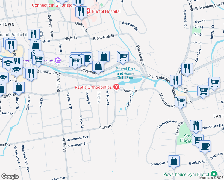 map of restaurants, bars, coffee shops, grocery stores, and more near 456 South Street in Bristol