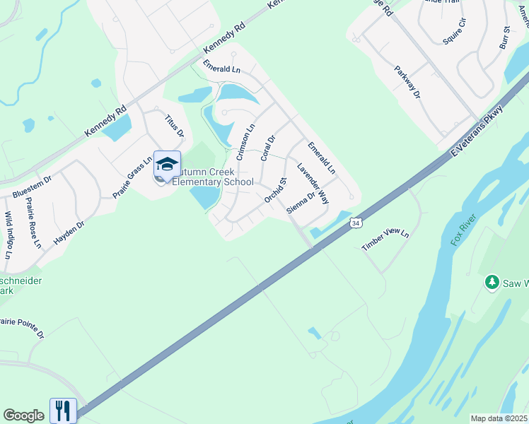 map of restaurants, bars, coffee shops, grocery stores, and more near 1466 Orchid Street in Yorkville