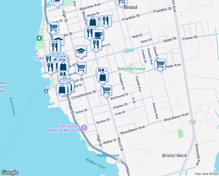 map of restaurants, bars, coffee shops, grocery stores, and more near 11 Catherine Street in Bristol