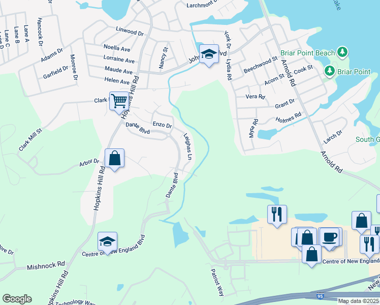 map of restaurants, bars, coffee shops, grocery stores, and more near 28 Leighas Lane in Coventry
