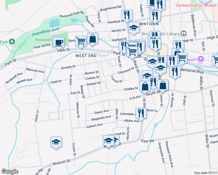 map of restaurants, bars, coffee shops, grocery stores, and more near 23 Division Street in Bristol