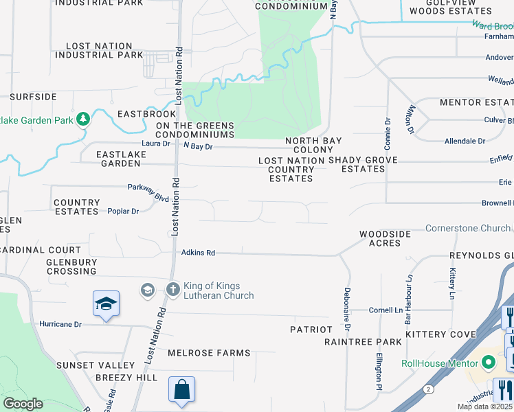 map of restaurants, bars, coffee shops, grocery stores, and more near 38632 Edward Walsh Drive in Willoughby