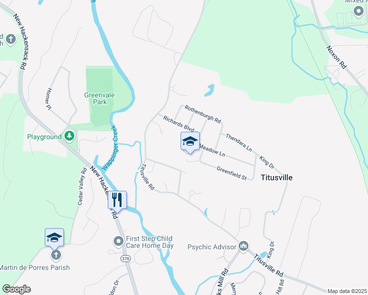 map of restaurants, bars, coffee shops, grocery stores, and more near 128 Meadow Lane in Poughkeepsie