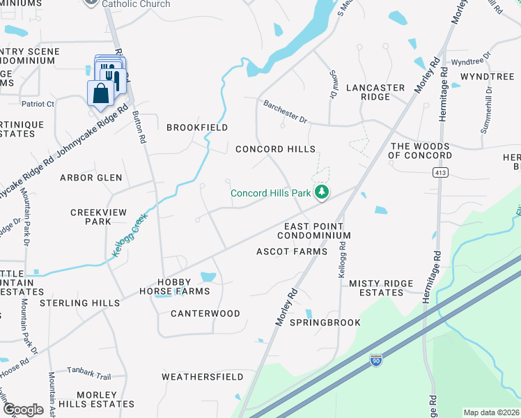 map of restaurants, bars, coffee shops, grocery stores, and more near 10238 Chipmunk Ridge Drive in Painesville