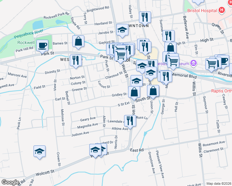 map of restaurants, bars, coffee shops, grocery stores, and more near 30 Gridley Street in Bristol
