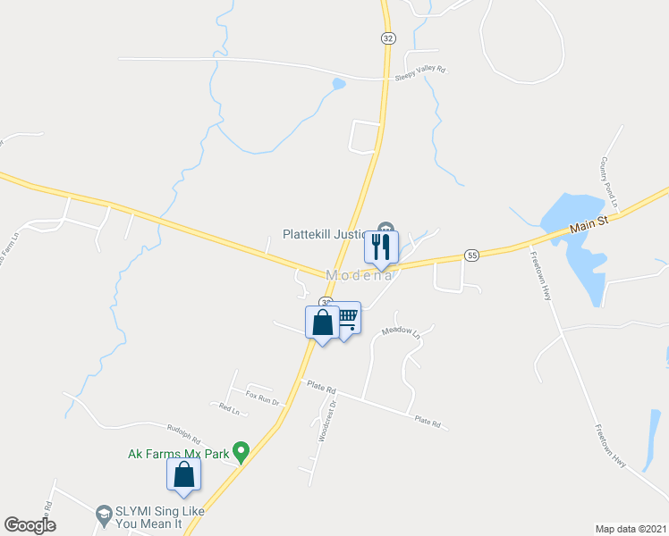 map of restaurants, bars, coffee shops, grocery stores, and more near 2105 New York 32 in Modena