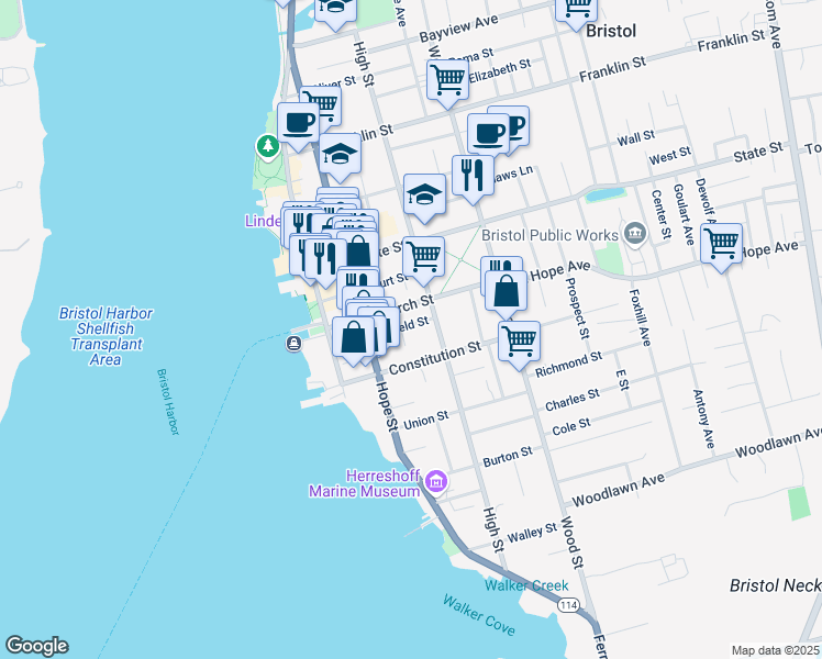 map of restaurants, bars, coffee shops, grocery stores, and more near 34 Byfield Street in Bristol