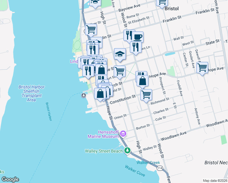 map of restaurants, bars, coffee shops, grocery stores, and more near 34 Byfield Street in Bristol