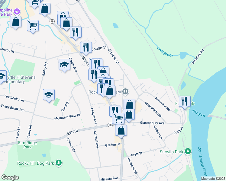 map of restaurants, bars, coffee shops, grocery stores, and more near 2406 Harbor View Drive in Rocky Hill