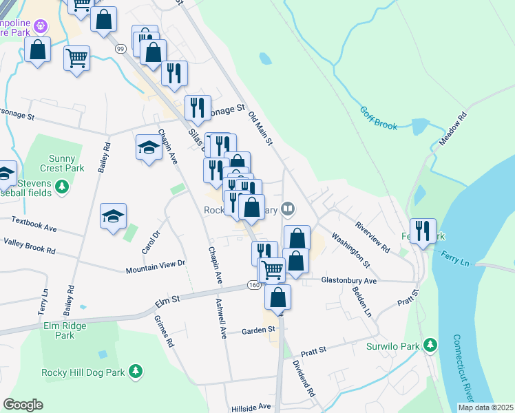 map of restaurants, bars, coffee shops, grocery stores, and more near 2406 Harbor View Drive in Rocky Hill