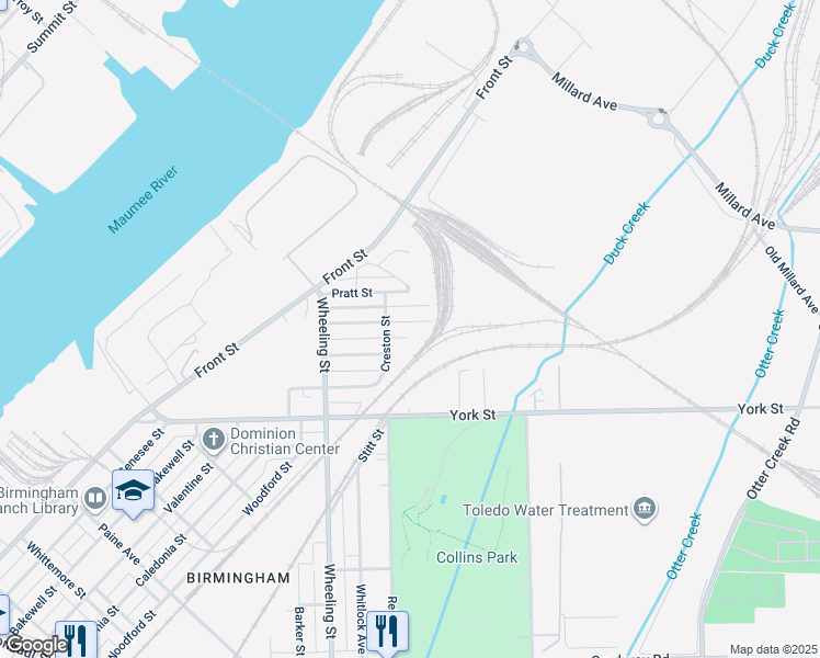 map of restaurants, bars, coffee shops, grocery stores, and more near 2732 Fremont Street in Toledo